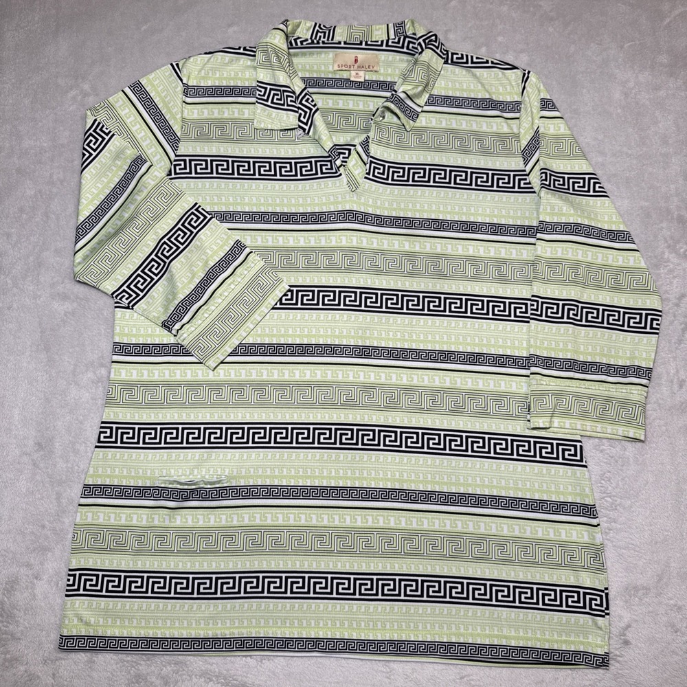 Sport Haley Activewear Top Green Black Tribal 3/4 Sleeve Golf Tennis Shirt XL